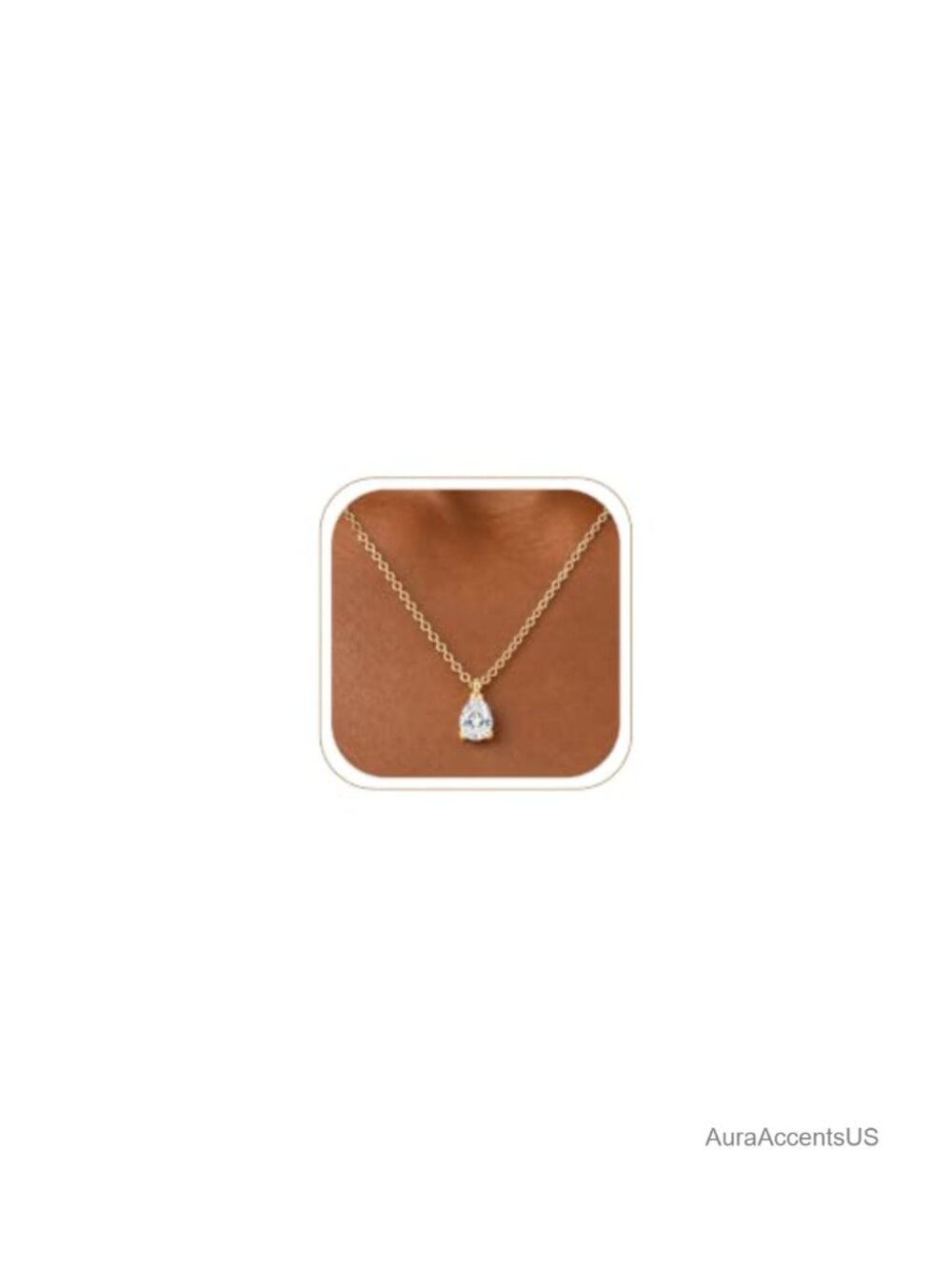 14K Gold Plated Silver CZ Teardrop Pendant Necklace Dainty Everyday Wear
